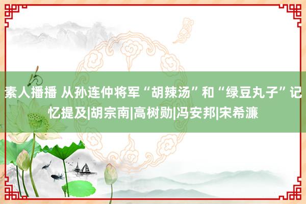 素人播播 从孙连仲将军“胡辣汤”和“绿豆丸子”记忆提及|胡宗南|高树勋|冯安邦|宋希濂