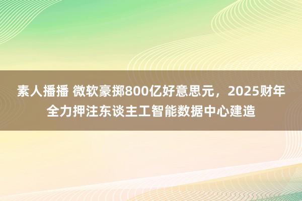 素人播播 微软豪掷800亿好意思元，2025财年全力押注东谈主工智能数据中心建造